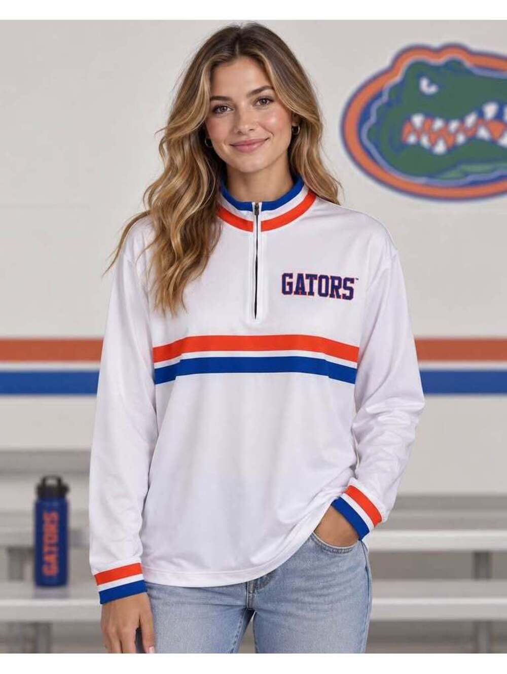 Florida Gators Quarter Zip Pullover White Orange Blue Retro Collegiate Game Day